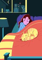 Girl And Her Cat Sleeping vector