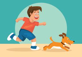 Boy And His Dog Vector Illustration