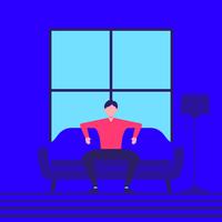 Man Is Sitting In The Room And Resting Vector Illustration