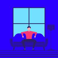 Man Is Sitting In The Room And Resting Vector Illustration