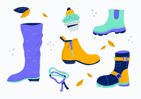 Woman Leather Fall Boots Vector Flat Illustration Collection