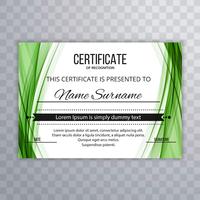 Beautiful green wavy certificate template vector