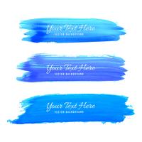 Set of blue watercolor brush strokes design vector