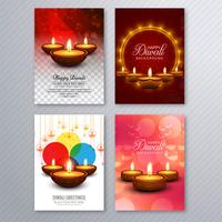 Elegante tarjeta de felicitación diwali folleto plantilla fondo establecido vector