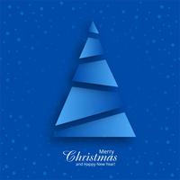 Merry christmas greeting card with christmas tree blue backgroun