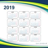 Resumen calendario colorido 2019 plantilla diseño de onda vector