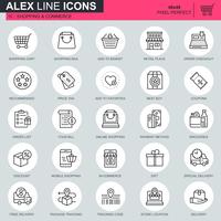 Thin line online shopping and e-commerce icons set  vector