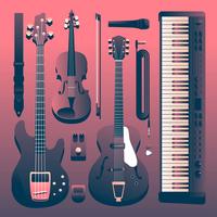 Banda conjunto de instrumentos musicales de Knolling vector