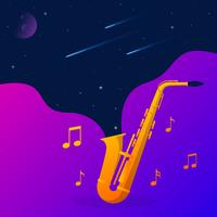 Space Stars Floating From A Gold Saxophone Vector Illustration