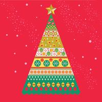 Árbol de pino de Navidad de estilo escandinavo de mediados de siglo en colores festivos