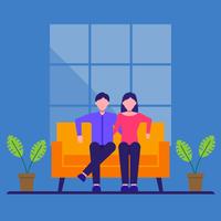 Cartoon Couple Sitting On The Sofa Vector Illustration