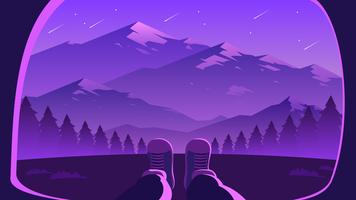 Falling Stars Mountain Landscape Vector en primera persona