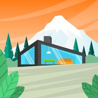 Flat Modern Cabin in the Woods Vector Illustration