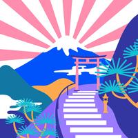 Japanesse Mountain Landscape Pop Color Vector