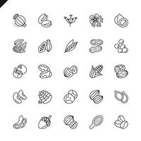 Thin line nuts, seeds and beans elements icon set vector