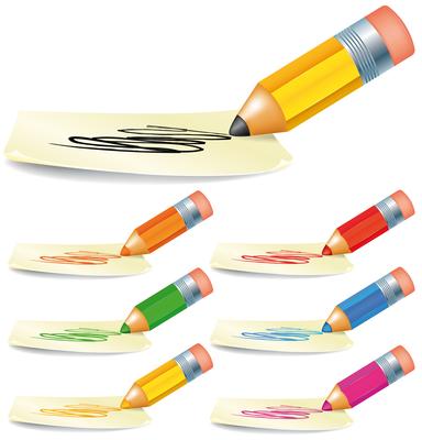 Set Of Color Pencil Drawing On Blank Sign