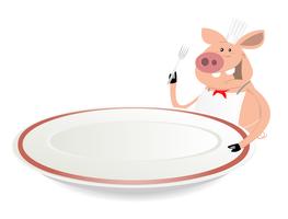 Pig Cook Showing Menu On Dishware vector