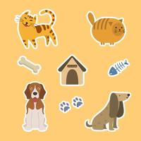 Flat Cute Cat and Dog Sticker Template Vector Illustration 