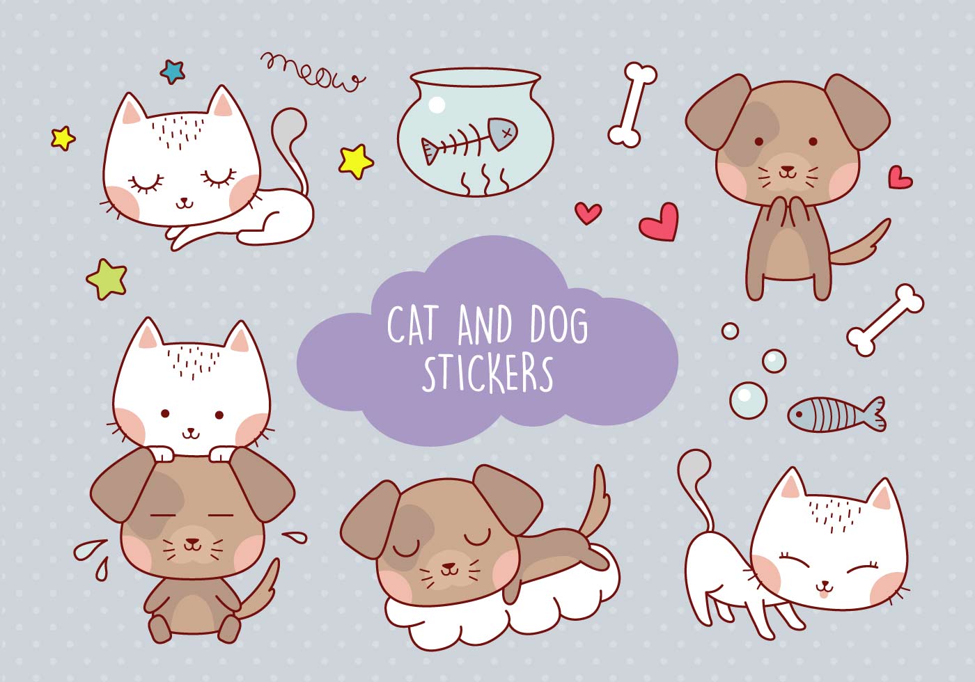 Cute Cat And Dog Sticker Download Free Vectors