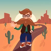 Cute gentleman hipster cartoon character with long mustache walk vector