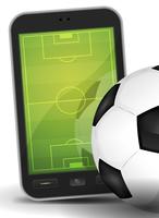Campo deportivo en smartphone con balón de fútbol vector