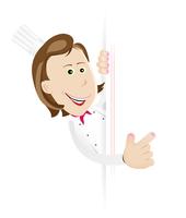 Chef cocinero mujer con signo en blanco vector