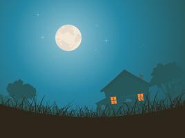 House In Moonlight Landscape vector