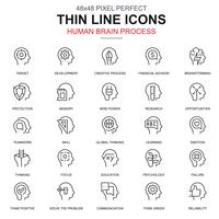 Thin line human brain process, features icons set vector