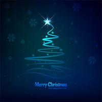 Merry christmas card with shiny tree blue background vector