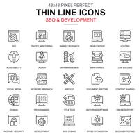 Thin line SEO and development icons set vector