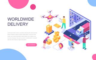 Modern flat design isometric concept of Worldwide Delivery vector