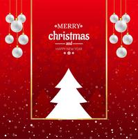 Beautiful merry christmas ball with tree card background vector