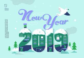 Happy New Year 2019 Lettering Vector Illustration