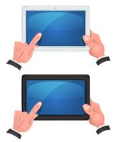 Hands Using Touch Screen On Digital Tablet vector