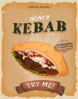 Cartel del emparedado del kebab del Grunge y del vintage vector