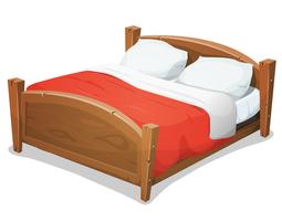 Wood Double Bed With Red Blanket
