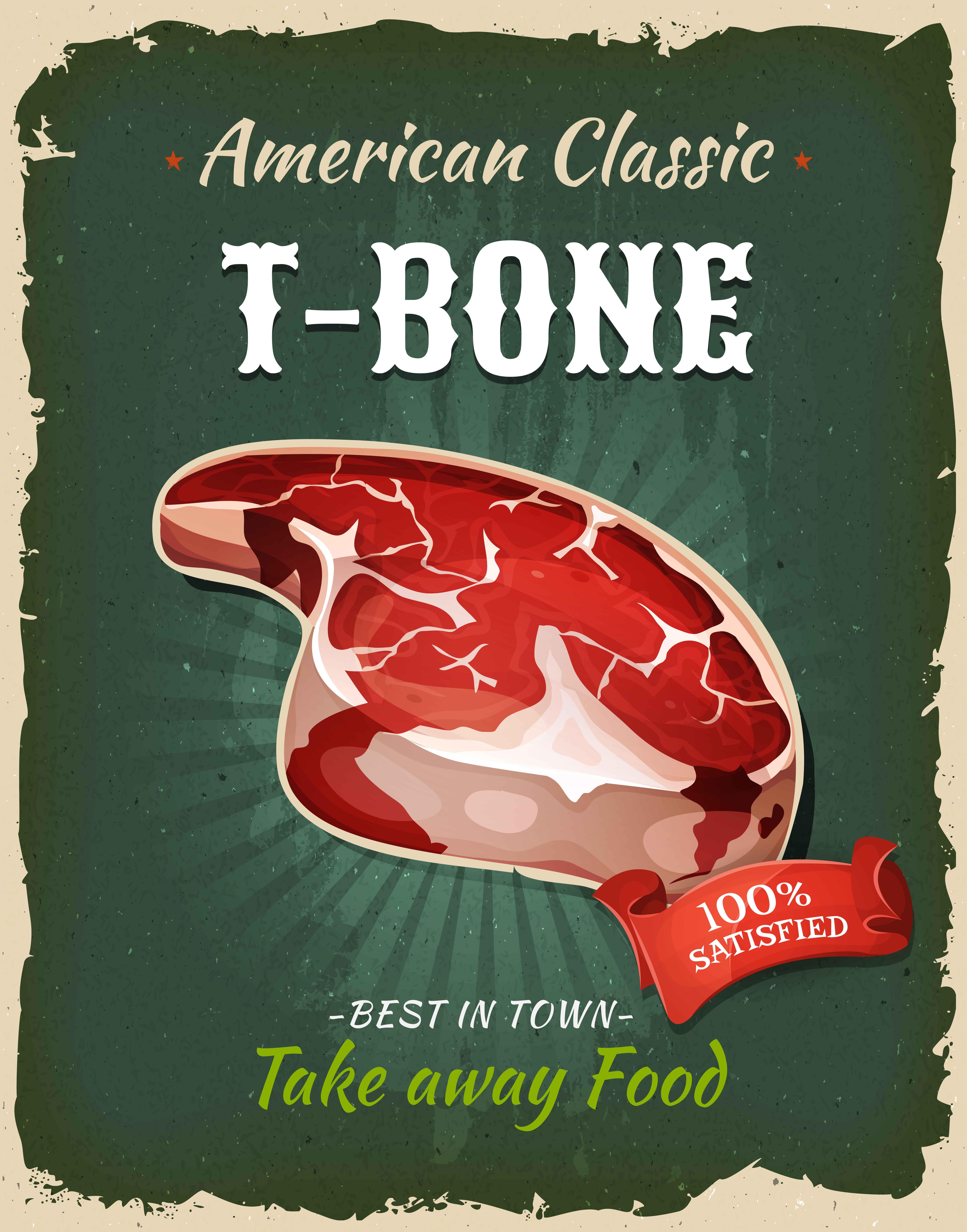 Retro Fast Food T Bone Steak Poster Download Free Vectors