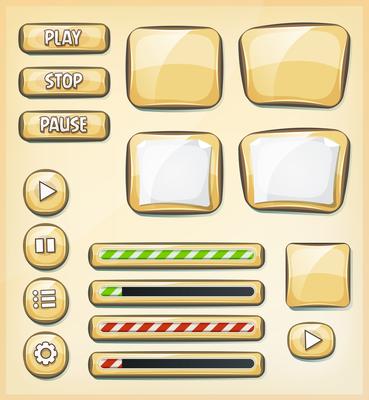 Cartoon Buttons, Icons And Elements For Game Ui