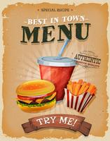 Grunge y cartel de menú de comida rápida vintage