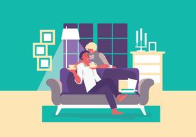 Wife and Husband Relaxing Together with Coffee on Couch vector