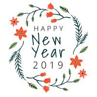 Cute Happy New Year Background With Flowers And Leaves vector