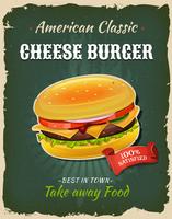 Cartel retro de la hamburguesa con queso de los alimentos de preparación rápida vector