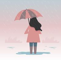 Girl Holding Umbrella Vector