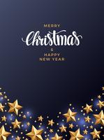 Christmas gold star background, with pearls and lights vector