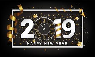 New Year Typographical Creative Background 2019 With Clock vector