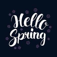 Hola primavera, diseño de banner de temporada de caligrafía, ilustración vector