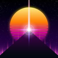 Synthwave retro design, Pyramid, ray and sun, illustration vector