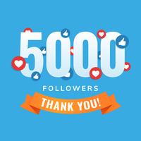 5000 followers, social sites post, greeting card vector