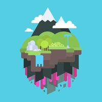 Floating island in the air, flat design vector