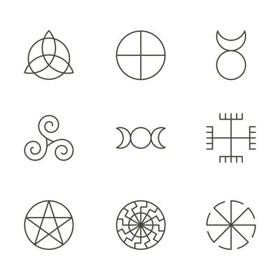 Pagan ancient symbols, mystery sacred icons, illustration